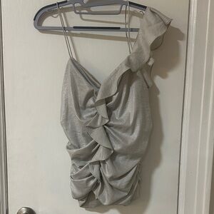 Chic One-Shoulder Silver Top